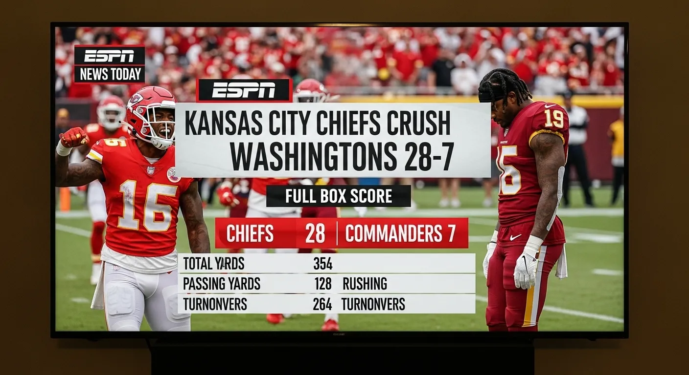 ESPN News Today: Kansas City Chiefs Crush Washington Commanders 28-7 — Full Box Score